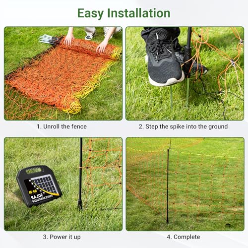 Electric Netting 35.4"H x 164'L | with Posts and Double-Spiked Stakes, Portable Electric Fence Netting for Backyards, Homesteads, Gardens, Farms, and Ranches - size: 35.4"H x 164'L