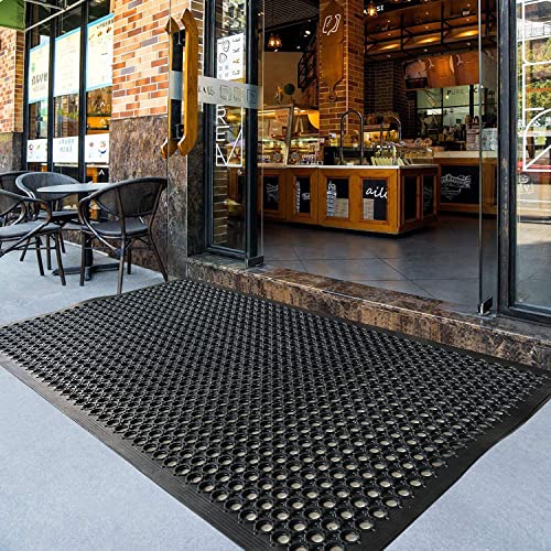 Outside Rubber Floor Mats Anti Slip Commercial Resturant Drainage Mat | 60"x35" Heavy Duty Outdoor Mat for Kitchen Garage Garden Patio Indoor Outdoor Entrance Industrial Pool Bar Wet Area - size: 60x35 inches