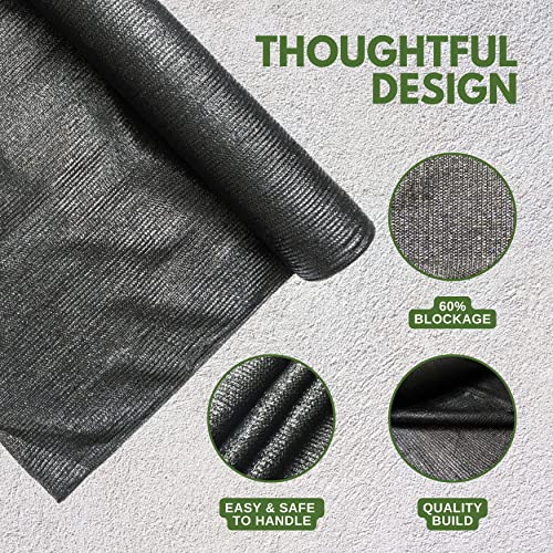 5'10" x 100 FT 60% Shade Cloth Roll Black | Green HDPE UV Resistant Breathable Eyelets Sun Protection for Greenhouse Garden Fence Pergola Patio Flower Plant Kennel - size: 5'10"x100 ft - 60% - Black