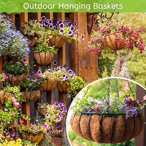 Riare 6 Pack 14 Inch Round Coco Liners Replacement, 100% Natural Coconut Coir Liners for Hanging Baskets, Garden Flower Vegetables Planter Pot, Window Box, Fence, Decks - size: 14inch