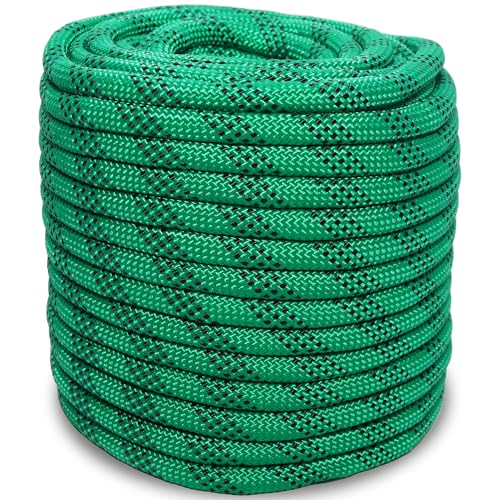1/2 Inch 100ft Double Braided Polyester Arborist Rope, Heavy Duty Nylon Rope for Anchor, Tree Work, Cargo, Pulling, Sailing (Green) - size: 1/2in x 100ft, style: Green