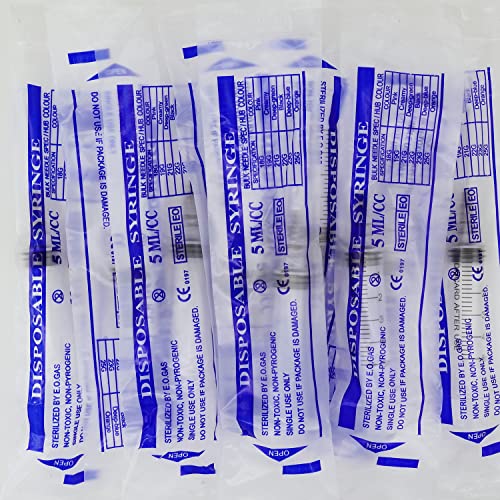 15 Pack 5ml 22Ga Plastic Syringe with Measurement for Scientific Labs, Industrial Dispensing Animal and Pet Supplies, Disposable Individually Wrapped (15, 5ml-22Ga) - size: 5ml-22Ga