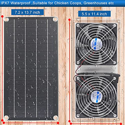 AntPay Solar Powered Fan Kit, IPX7 Weatherproof Dual Fan, Solar Exhaust Intake Cooling Ventilation for Chicken Coop,Greenhouse,Shed,Pet House,Outside with 11Ft/3.5m