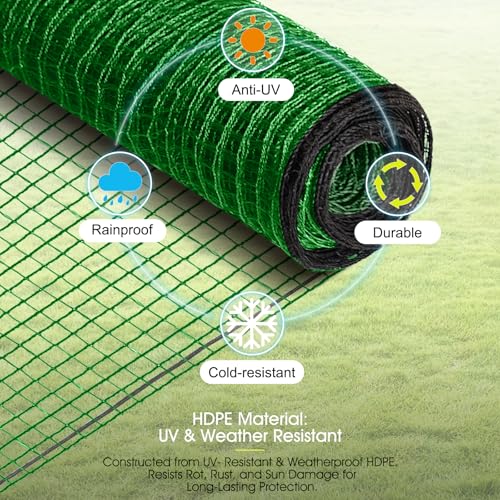 RIFNY Deer Fence, Temporary Fence for Garden Outdoor Yard, 4 x 100 FT | Plastic Mesh Fencing to Protect Plants Fruit from Deer Dogs Chicken Animal, UV Resistant, Weatherproof, Reusable, Green - size: 4 x 100 FT