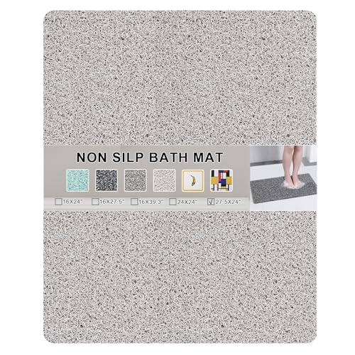 Nonslip Bathtub Mat, Anti Slip Bath Mat 0.6" Extra Thick, Quick Dry Bath Tub Anti Slip Shower Mat, Loofah Non-Slip Bath Mat for Tub Bathroom Pool Kitchen Entryway Home Hotel(Light Gray 24x27) - color: Light Grey, size: 27" x 24" (Rectangular)