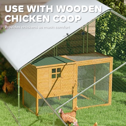 PawHut Large Chicken Coop w/Waterproof Anti-UV Cover 33' x 10' x 6.4' | Metal Chicken Run, Spire Shaped Walk in Hen House Cage for 30-40 Hens Ducks Poultry, Outdoor Yard Farm, 1" Tube Diameter - size: 393.7"L x 118.1"W x 76.8"H