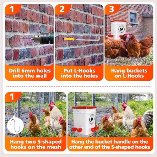 ‎Tgeyd Tgeyd 5Gal/25Lb Large Chicken Feeder and Waterer Set (Rain Proof/No Waste), with S-Hooks for Easy Hanging