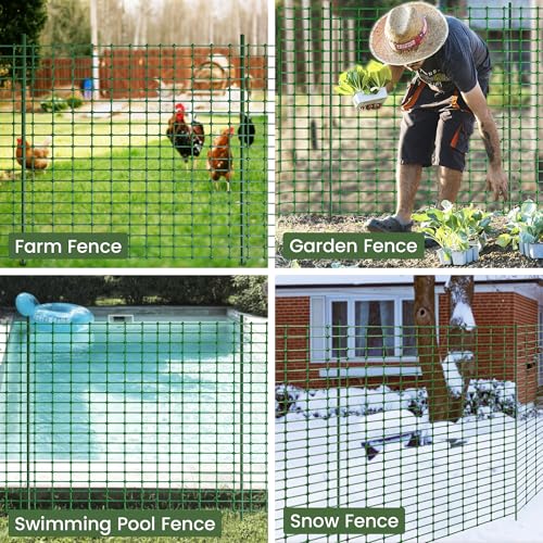 Temporary Plastic Fence 40" x 100' with Posts, Movable Snow Barrier Fencing | Cut-to-Fit Plastic Mesh Roll with 25 Steel Stakes, Weather-Resistant, For Garden, Yard, Pool, Lawn, Deer Control, Dog Safety
