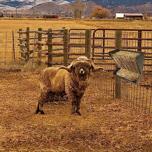 Wall Mount Hay Rack, Heavy-Duty Galvanized Metal 2 in 1 Hay and Grain Feeder, Livestock Feeder with Adjustable Distance, Hay Feeder for Goats, Sheep, Horse - color: Black