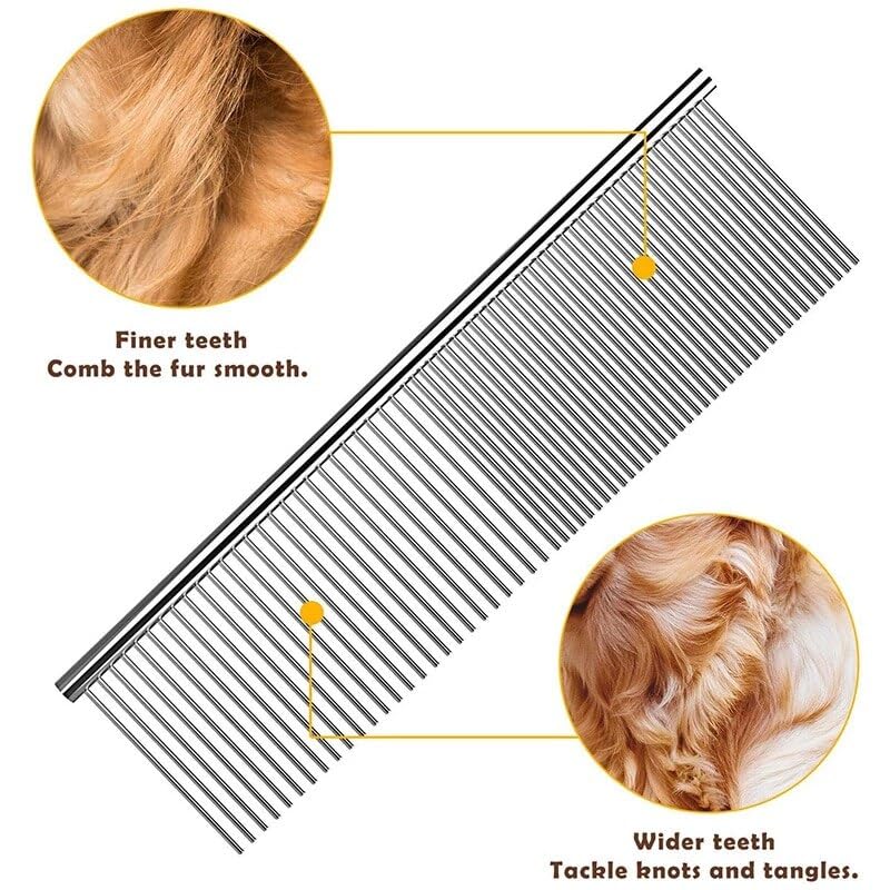 Dog Combs for Grooming, Metal Cat Comb for Long Haired | Removing Tangles and Knots, Professional Grooming Tool for Long Haired Dog, Cat and other pets