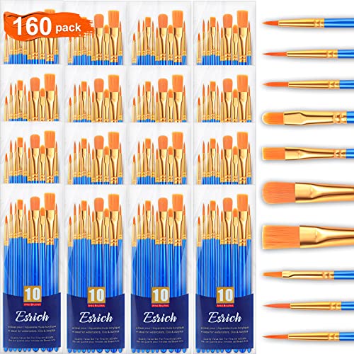 ESRICH 160PCS Paint Brushes, Paint Brush for Acrylic Painting | Artist Paintbrushes for Oil Watercolor, Body Face Rock Canvas, Small Paint Brushes for Kids - color: Blue, size: 160
