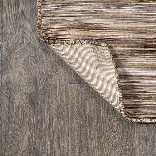 JONATHAN Y Wide Stripe Indoor Outdoor Square Area Rug 6X6 Brown/Natural, Bo Modern Farmhouse for Backyard, Patio, Porch, Easy-Cleaning, High Traffic, Pet-Friendly, Non-Shedding (TSN101A-6SQ) - size: 6'7" x 6'7" (Square)