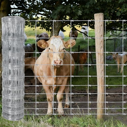 Livestock Fence, 5Ft x 328Ft Galvanized Wire Fencing, Cattle Farm Fence, Heavy Zinc Coated Deer Goat Cattle Fence for Farm Yard Livestock Protection - size: 5FT x 328FT