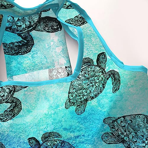 WIRESTER Reusable Grocery Tote Bag for Women, Foldable Shopping Bag, Cute Shoulder Bag, Beach Bag - color: Ocean Sea Turtles