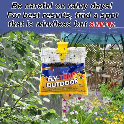 Fly Traps Outdoor Hanging for Patio, 10 Pre-Baited Flies Bags Disposable | Flies Catcher Repellent, Reusable Stable Horse Ranch Trapper Outdoor Hanging Fly Killer Helps Control Flies - size: 10 pack