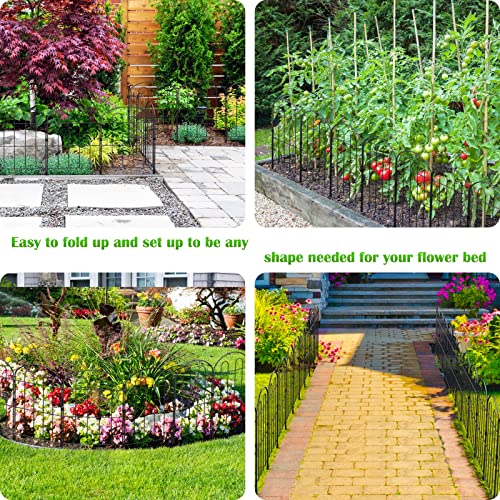 Decorative Garden Fence 24in x 30ft, Flower Bed Fencing Panels | 28 Pack,Iron Wire,RustProof,Animal Barrier - size: 30ft Arc