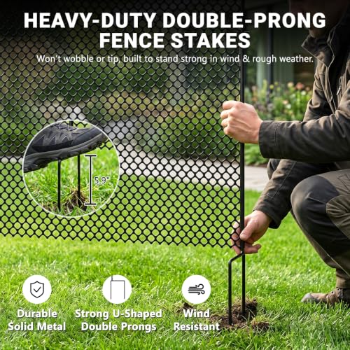 DoCred 3.28' x 82' Plastic Garden Fence Roll with Thicke Stakes, Black | Reusable HDPE Temporary Fence with 15Pcs 3.77FT Posts, Portable Chicken Dog Fence Barrier, Construction Snow Protection - color: Black, size: 39.4in x 82ft-Diamond Grid