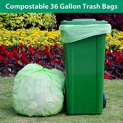 GreFusion Compostable 36 gallon Trash Bags, Extra Thick 1.28 Mills, Compost 36 Gal Trash Bags (Kitchen Tall Garbage Bags), Compostable Lawn & Leaf Yard Waste bags,ASTM D6400,Bpi Certified - color: 36G-15Count