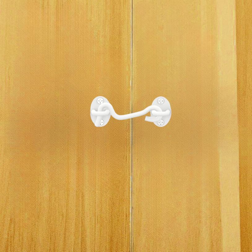 Privacy Hook and Eye Latch, 3 Inch Heavy Duty Barn Door Lock Latch, Gate Lock Cabin Hook Sliding Door Gate Latches Hardware for Window, Shed, Gate,Cabinet(White-2pcs)