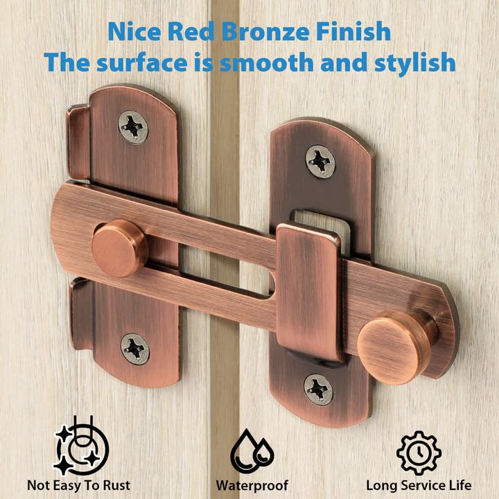 Alise 4 Inch Red Bronze SUS304 Stainless Steel Gate Latches for Barn Door | Heavy Duty Gate Hardware ,Security Flip Latch,Anti-theft Latch,Safety Door Lock for Barn Wood Fence Sliding French Doors - color: Red Bronze, size: 4 Inch