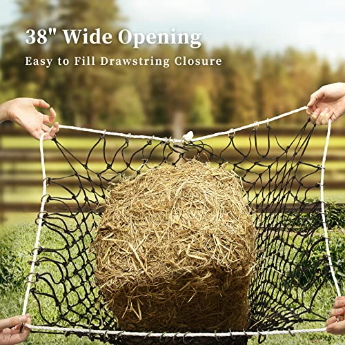 Bloomoak Slow Hay Net Feeder for Horses, Durable Soft Black PE 2String Hay Bales Bags with 2" Hole, Fit 36 * 18 * 18" Square Bale Easily… - color: 2 String-2" Hole-Slow Feed/1PC