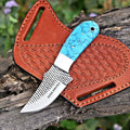 Custom Handmade 7'' fixed blade hoof rasp knife Cow boy knife Bull cutter Cowboy knives with Turquoise Handle pancake leather sheath (Turquoise BLUE) - color: Turquoise BLUE