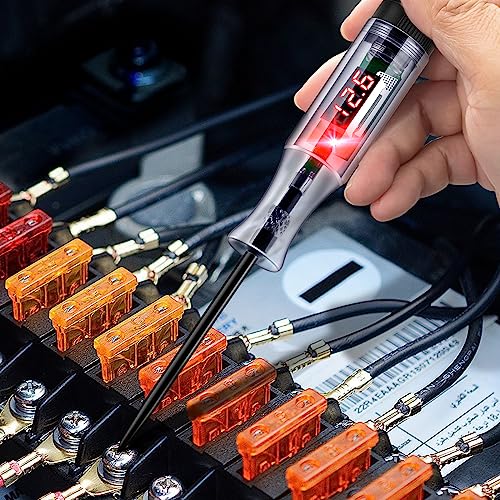 Automotive Test Light 5-90V Digital LED Circuit Tester with Voltage Display, Auto Bidirectional Light Tester, Electrical Voltage Tester with Extended Spring Wire & Probe for Car/RV/Vehicles