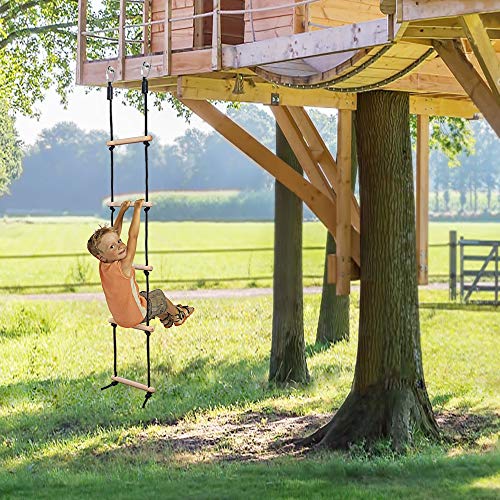 Rope Ladder for Kids, Wooden Climbing Obstacle Swing Ladder | Rope Ladder with 2 Hooks, Climbing Rope for Kids, Hanging Ladder for Swing Accessories, Playground Game, Play Set Outdoor