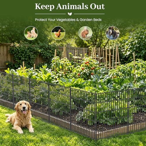 No Dig Garden Fence Outdoor for Yard, 32in (H) x 23.6ft(L) | 10 Panels Animal Barrier Fence, Rustproof Metal Temporary Dog Fence, Decorative Fencing for Patio, Flower Bed - size: 32 in(H) X 23.6 ft(L)