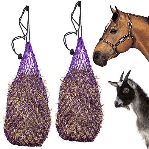 Majestic Ally 2 pcs Ultra Slow Feed 1.5"x1.5" Holes 40” Hay Net for Horses and livestocks (Purple) - color: Purple