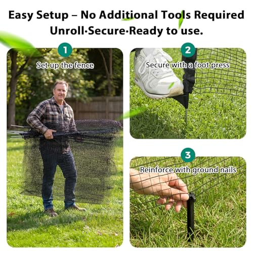 HIDALIFE Temporary Fence with Posts,Safety Barrier for Dog Snow Plastic Mesh Fencing with Fiberglass Stake Windbreak Rope,Movable Fencing Roll for Garden Backyard Outdoor Animal Protect (3’×50' Black) - size: 3’×50' Black