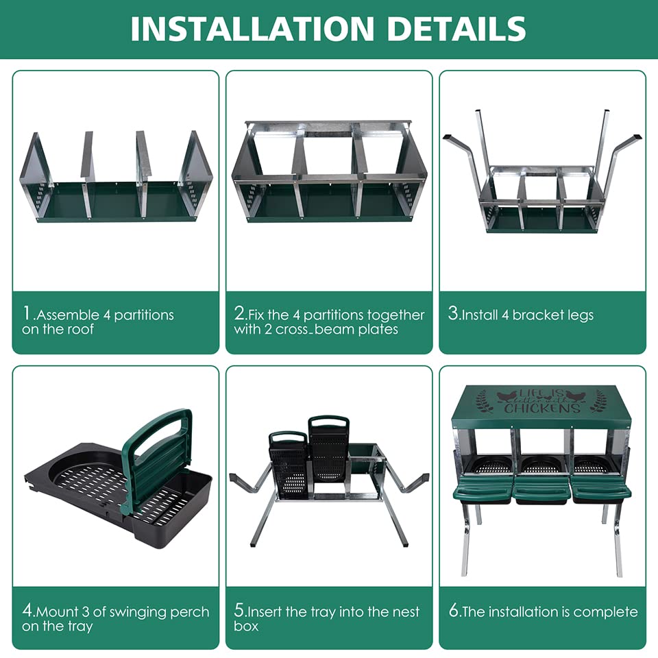 Tgeyd Nesting Boxes - 3 Holes for Laying Eggs - Chicken Brooder Box with Perch - Coops for 3 Up to 12 Chickens - size: 3Holes