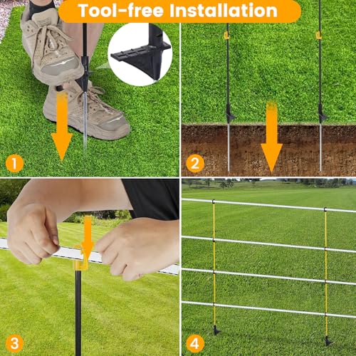50 PCS Electric Fence Posts, 3/8" x 57" Step in Fence Post, Black | 7 Wire Clips, Metal Ground Spikes, Easy Step-in Fiberglass Fence Posts for Temporary Electric Fencing, Farm Livestock, Garden - size: 57Inch-50PCS