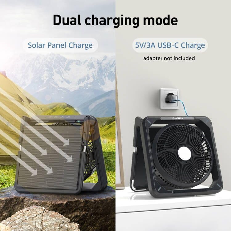 11.5 inch Portable Solar Powered Fan, Battery Powered Camping Fan, Solar Charger, Timer & Lantern, Battery Operated Travel Fan for Sleeping Outdoor Tent Car Beach Hurricane Essentials Accessories