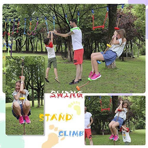 Rainbow Craft 6.5FT Colorful Climbing Rope with 5 Knotted Footholds | 110lbs Capacity, Ages 3+, Rope 78.7in, 5 Colors, For Swing Sets & Slacklines