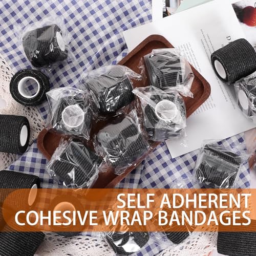 abotrie 64Pcs Self Adhesive Bandage Wrap, Black Athletic Tape, 2 Inx5 Yard | Elastic Self-Adherent Tape, Breathable Sports Wrap, Stretch Cohesive Bandage Wraps for Wrist Ankle Pet