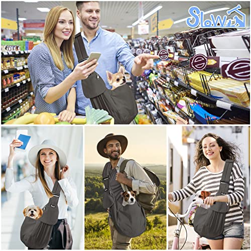 SlowTon Dog Carrier Sling - Thick Padded Shoulder Strap Adjustable, Grey S | Dog Carriers for Small Dogs, Puppy Carrier Purse for Pet Cat with Front Zipper Pocket Safety Belt Machine Washable - color: A-Grey Cotton Fabric