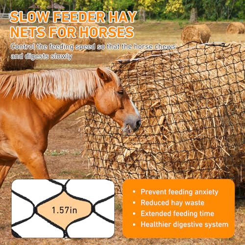 Large Round Bale Hay Net for Horses&Goats-Knotless Slow Feeder Hay | Net with 1.57 Inch Holes, Thick Nylon Mesh for Healthier Feeding of Livestock (5x5ft)