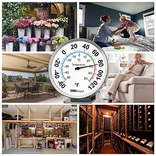 5” Indoor Outdoor Thermometer - Analog Thermometer gauges for Temperature Updated, Round Dial Metal Wall Thermometers Large Numbers for Home, Patio, Room, Greenhouse, Garage, Decorative