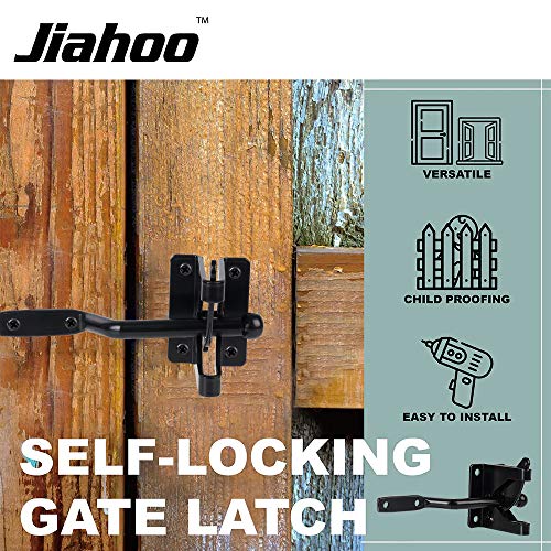 Self-Locking Gate Latch,Automatic Gravity Lever Latch for Wooden Fence Post Mount, Door Latch for Secure Pool,Garden,Shed,Black Powder Coated for Rust Resistance