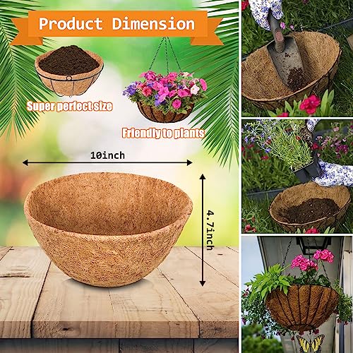 Riare 6 Pack 10 Inch Round Coco Liners Replacement, 100% Natural Coconut Coir Liners for Hanging Baskets, Garden Flower Vegetables Planter Pot, Window Box, Fence, Decks - size: 10inch
