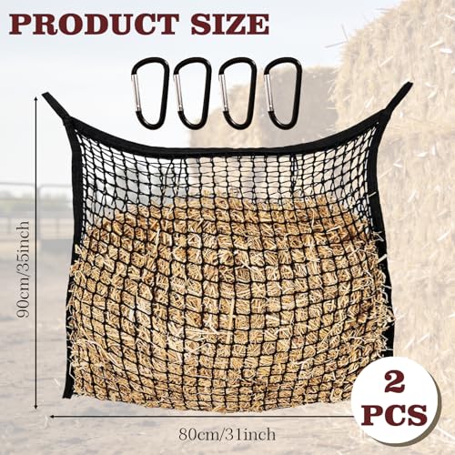 2 Pack Slow Feed Hay Nets for Horses, Goats and Cattle | Durable nylon slow-feeding bags hold forage for horses, goats, and cattle in stalls, paddocks, trailers, and stables.