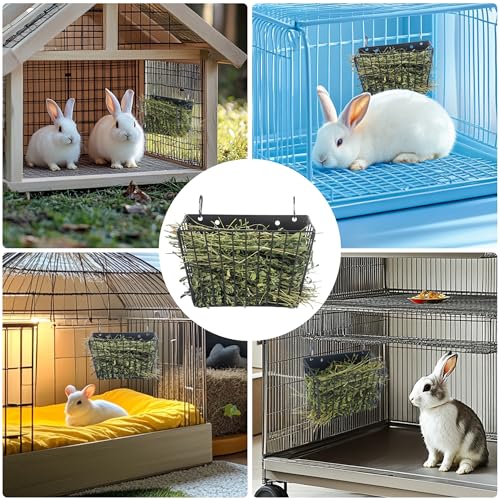 Rabbit Hay Feeder, with Heavy-Duty Metal Frame， Hay Holder for Rabbits - for Rabbits， Bunny, Guinea Pigs, Chinchillas， 9.6x4.5x6.3 inch - color: Black-1PCS