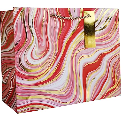 Jillson Roberts Large Christmas Gift Bags with Foil and Holographic Accents (12 Count) - color: Red Marble, size: 12.5" x 10" x 5"