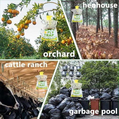 Fly Traps Outdoor,4 Pack Disposable Pre-Baited Effective Hanging Yellowjacket Catcher for Yard Garden Patio Horse Ranch Trash Can,Safe Insect Control Killer Fly Bags