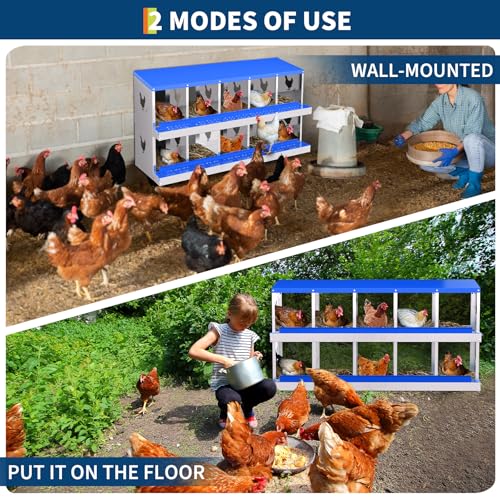 Chicken Nesting Box, 10-Hole Nesting Boxes, Removable Tray, Ventilation Holes, Easy Egg Collection & Cleaning, Laying Boxes for Hens, Blue