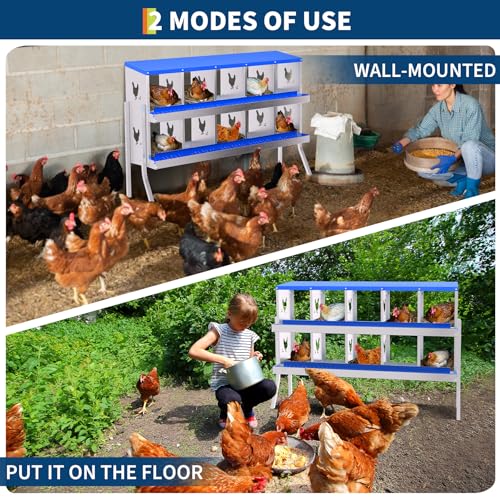 TrailBlaze Galvanized Steel Chicken Nesting Box - 10 Compartments, Roll Away Egg System, Rustproof, Ventilated, Removable Tray, Easy Clean, Bracket Included - Blue, 10 Compartments, with Bracket - color: Blue, size: 10 Holes with Legs