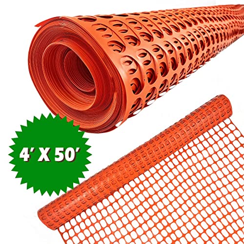 Ashman Plastic Mesh Fence, 4'x50' Feet, 1 Roll, Orange, Construction Barrier Netting, Garden Fencing, Fences Wrap, Above Ground, for Snow, Poultry, Chicken, Deer, Patio, Garden Netting, Orange 50FT. - color: Orange, size: 50 FT