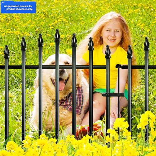 Metal Garden Fence 36" H x 28" W (5 Panels, 11.6 Ft Total) | No Digging Decorative Garden Border Fence, Rust-Resistant Black Landscape Edging for Flower Beds, Yard, Patio - size: 36″ H x 28″ W (5 Panels)