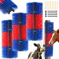 3 Pack Livestock Scratching Brush, Blue and Red | Animal Scratcher, Itch Relief Grooming, Horse Goat Cow Scratcher, Fence Post Mounting, Durable Bristles, Farm Livestock Care - color: Blue and Red